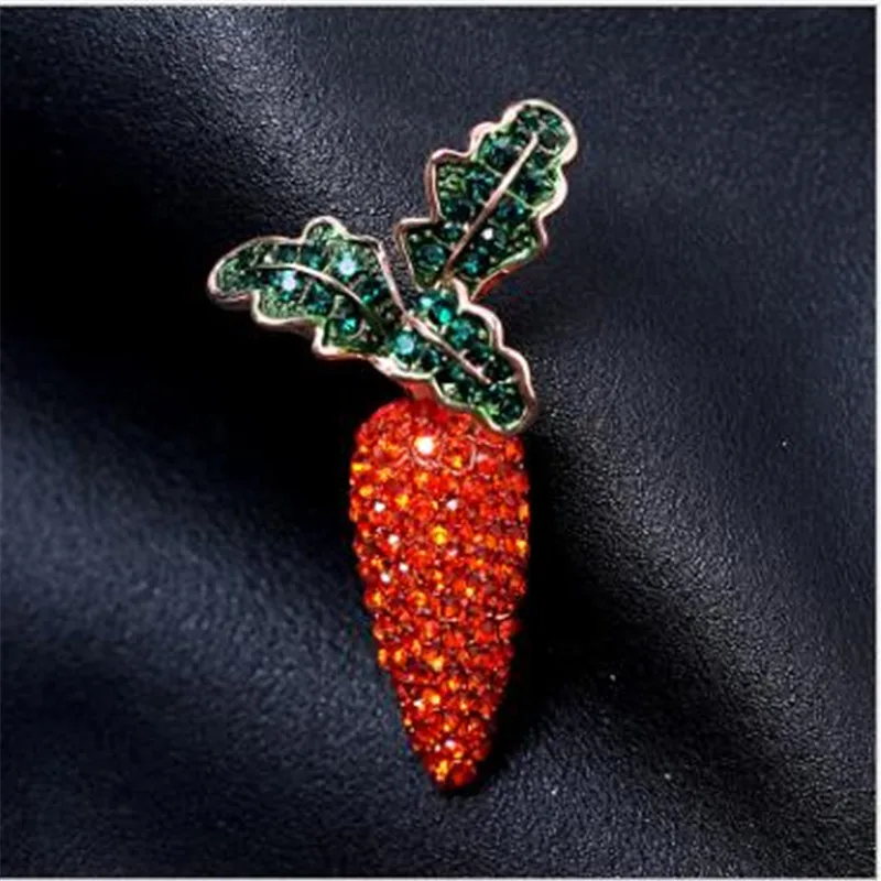 WKOUD брошь для овощей зеленая эмаль белый кристалл морковь редиска корсаж клипсы