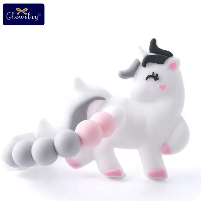 Gray Unicorn Стиль, Детские Прорезыватели, детские погремушки, силиконовые бусины, Пищевая силиконовая погремушка для грызунов, единорог, детская погремушка, Товары для детей, подарок - Цвет: Gray Unicorn