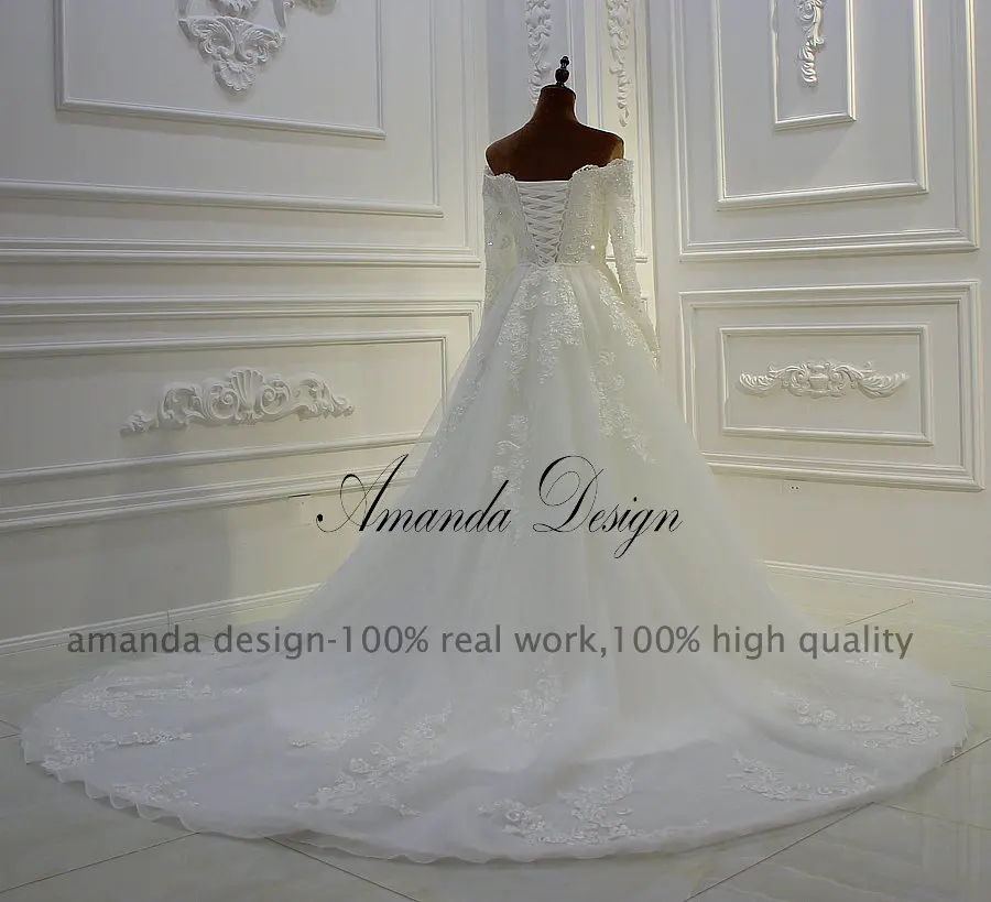 Свадебное платье с открытыми плечами и кружевной аппликацией Amanda Design robe de mariee