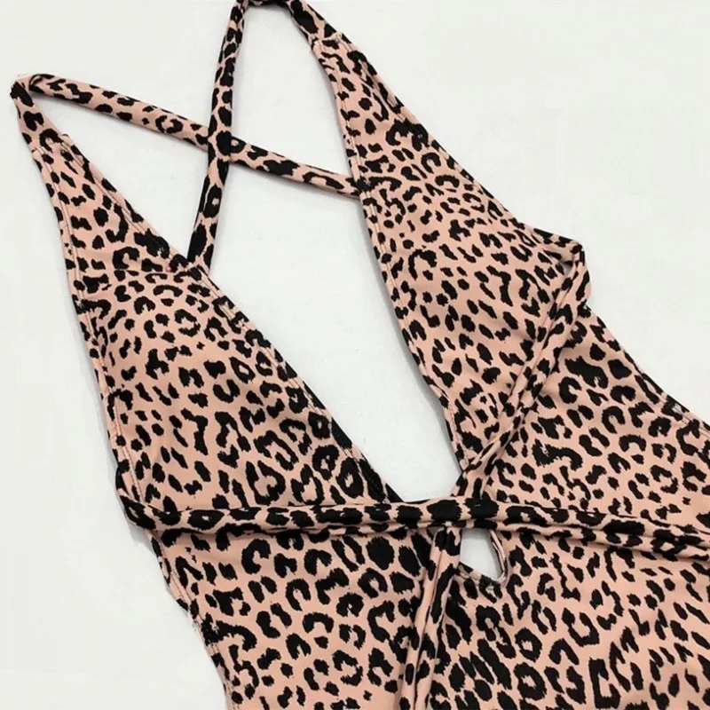 Леди леопардовая лента сексуальный Высокий эластичный полый купальный костюм |