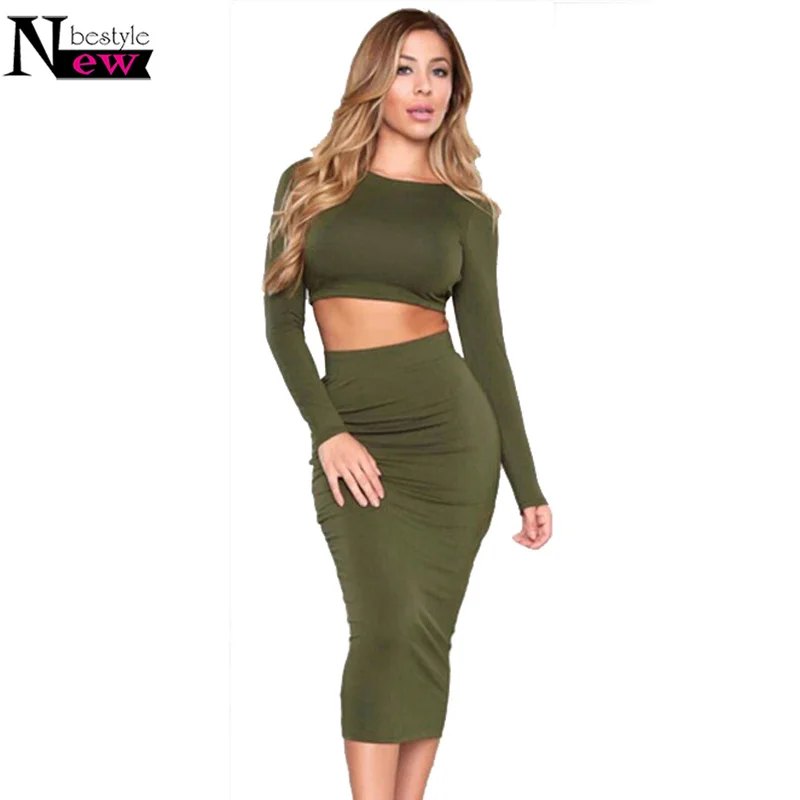 Женский трикотажный комплект из 2 предметов юбка и короткий топ с длинным рукавом