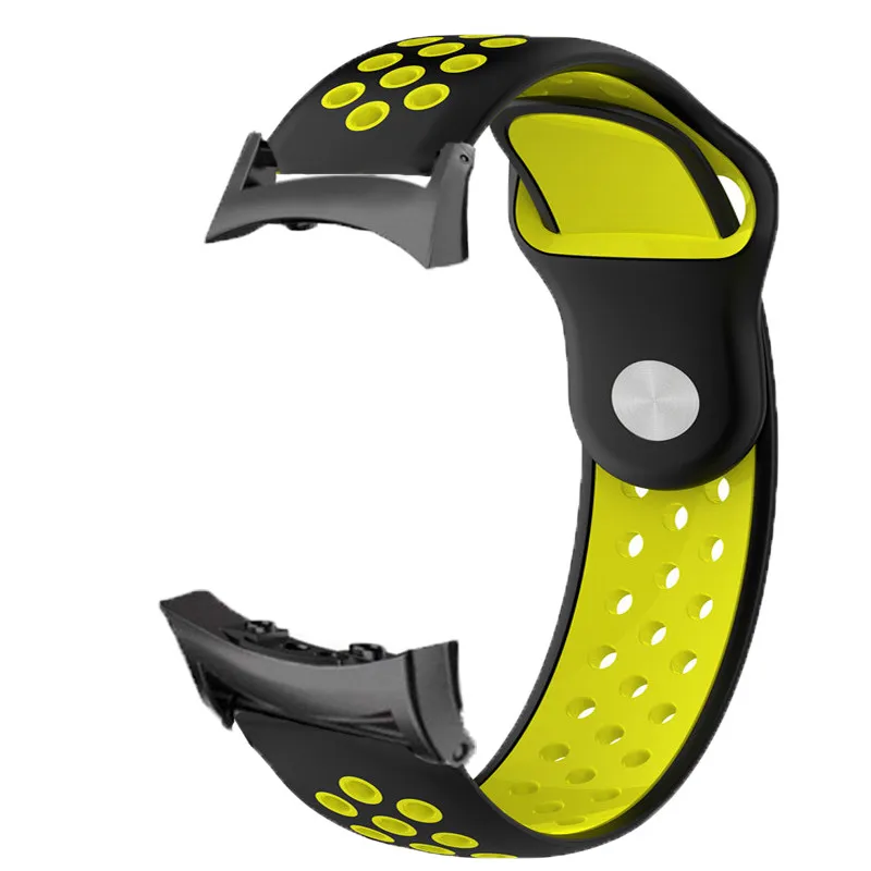 black yellow Для samsung gear Fit2/gear Fit 2 Pro ремешок силиконовый Смарт-часы спортивный ремешок ouble цвет мягкий дышащий ремень ремни с адаптером - Цвет: black yellow