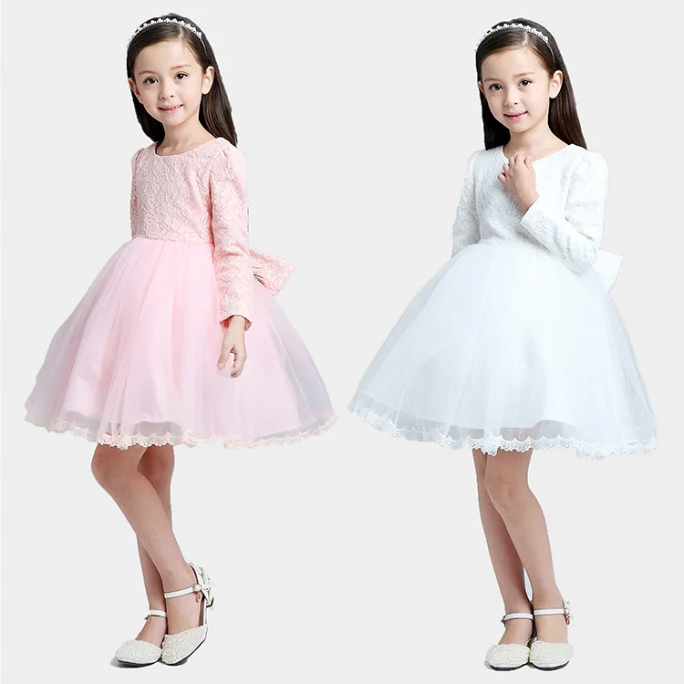 Новый летний кружева с длинным рукавом девушки платье девочка принцессы 3-7YRS