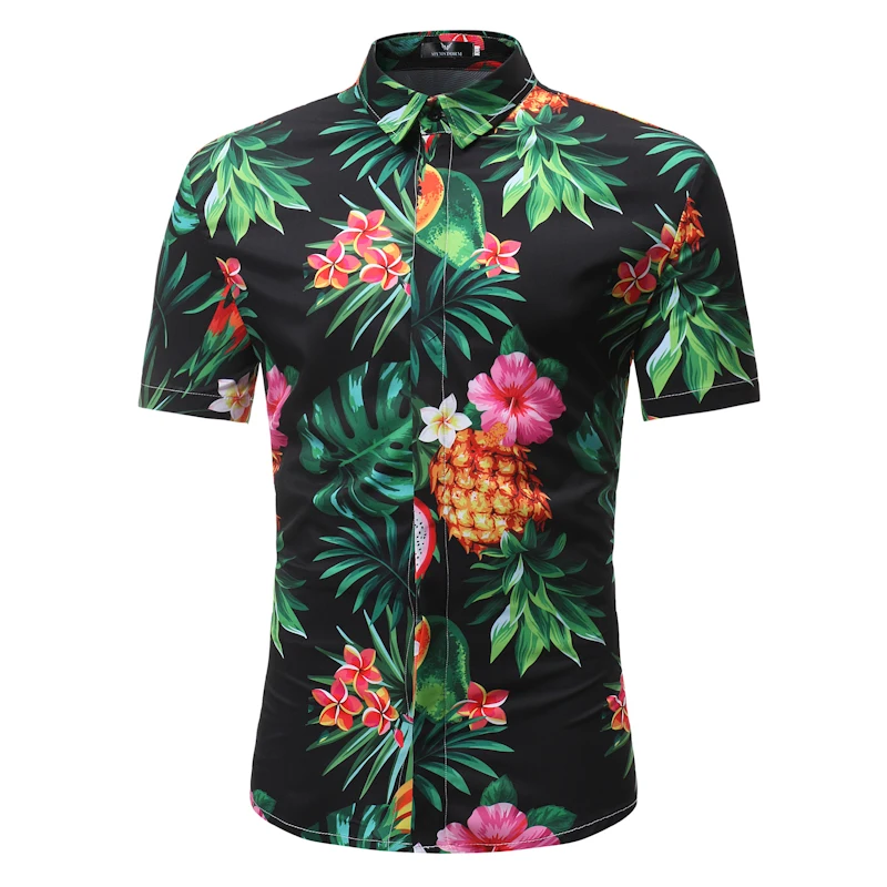 

Mens Short Sleeve Shirts 2018 New Arrival Fashion Pineapple Flower Printed Floral Mens Shirts Casual Hawaiian Beach Summer Shirt