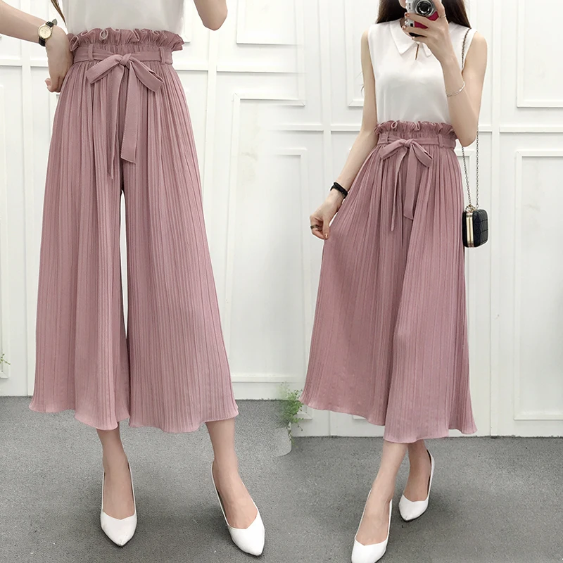 Брюки женские модные широкие с высокой талией плиссированные из шифона на