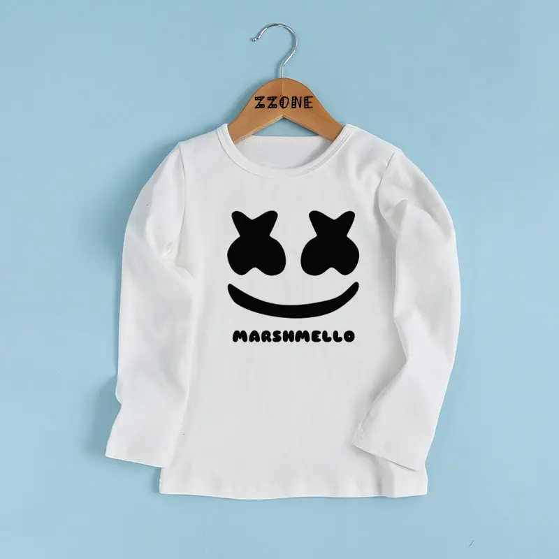 DJ Marshmello/футболка с принтом мордочки для мальчиков и девочек детская повседневная забавная футболка милая детская одежда с длинными рукавами LKP2401 - Цвет: whiteD