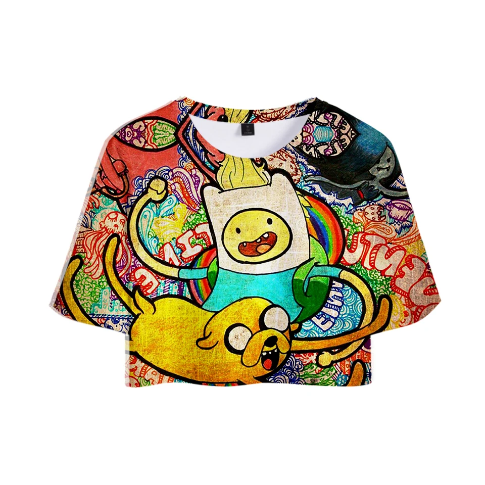 Женские кроп-топы с 3D принтом Adventure Time модные летние футболки коротким рукавом