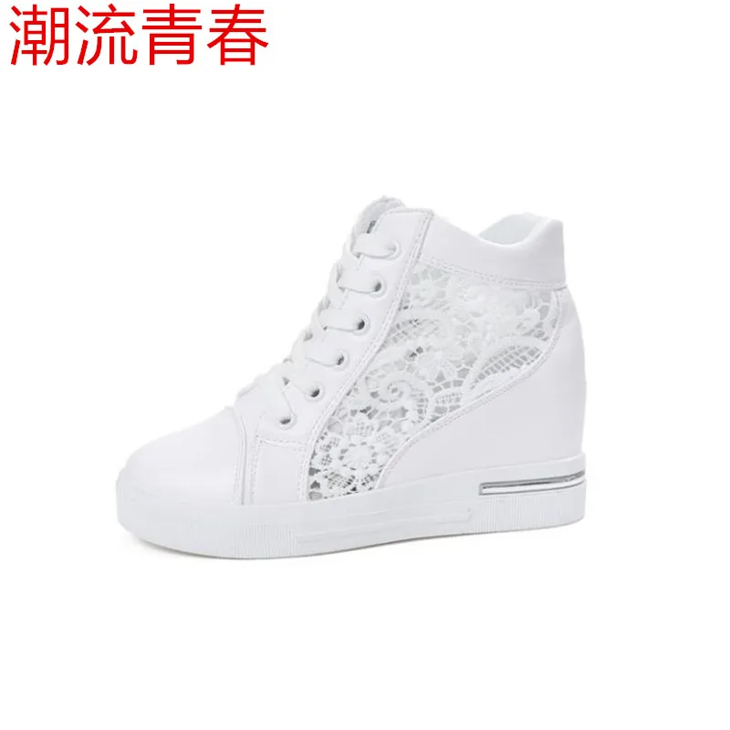 Женские повседневные туфли на танкетке со скрытым каблуком 7 см Модные дышащие