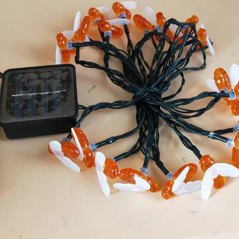 Светильник ная гирлянда на солнечной батарее уличный шнурок с пчелами