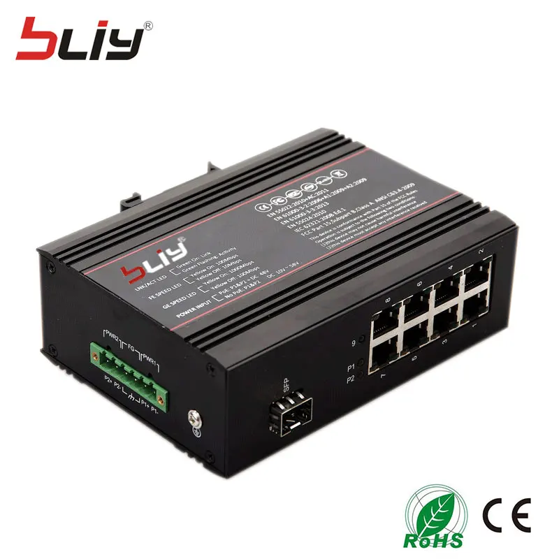 Bliy 1GX8GP 8 порт PoE Управляемый гигабитный коммутатор 134 Вт Мощность по ethernet коммутатор с 1 sfp порт ftth Промышленный Коммутатор ethernet