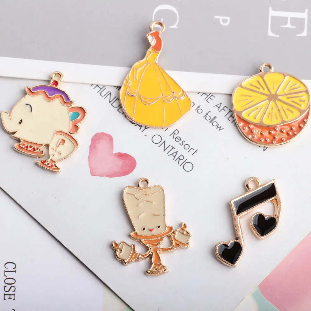 

10pcs/lot DIY Jewelry Accessories Music Note Orange Shape Gold Color Tone Enamel Charms For Bracelet Necklace