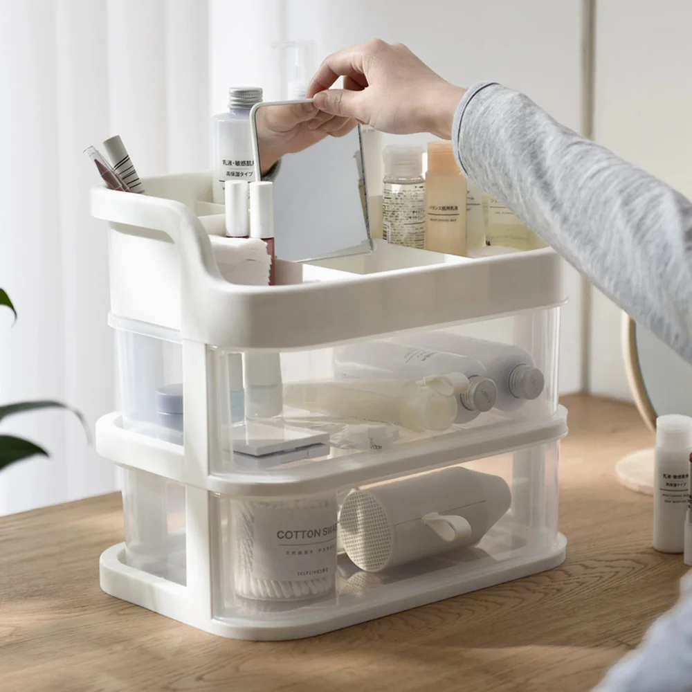 Прозрачный ящик для хранения косметики туалетный столик косметичка Экстра