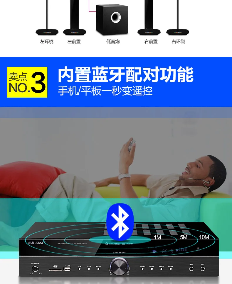 Kaolanhon волоконный коаксиальный Su-122 домашний аудио Bluetooth усилитель 5,1 канальный HIFI аудио усилитель домашний кинотеатр усилитель высокой мощности