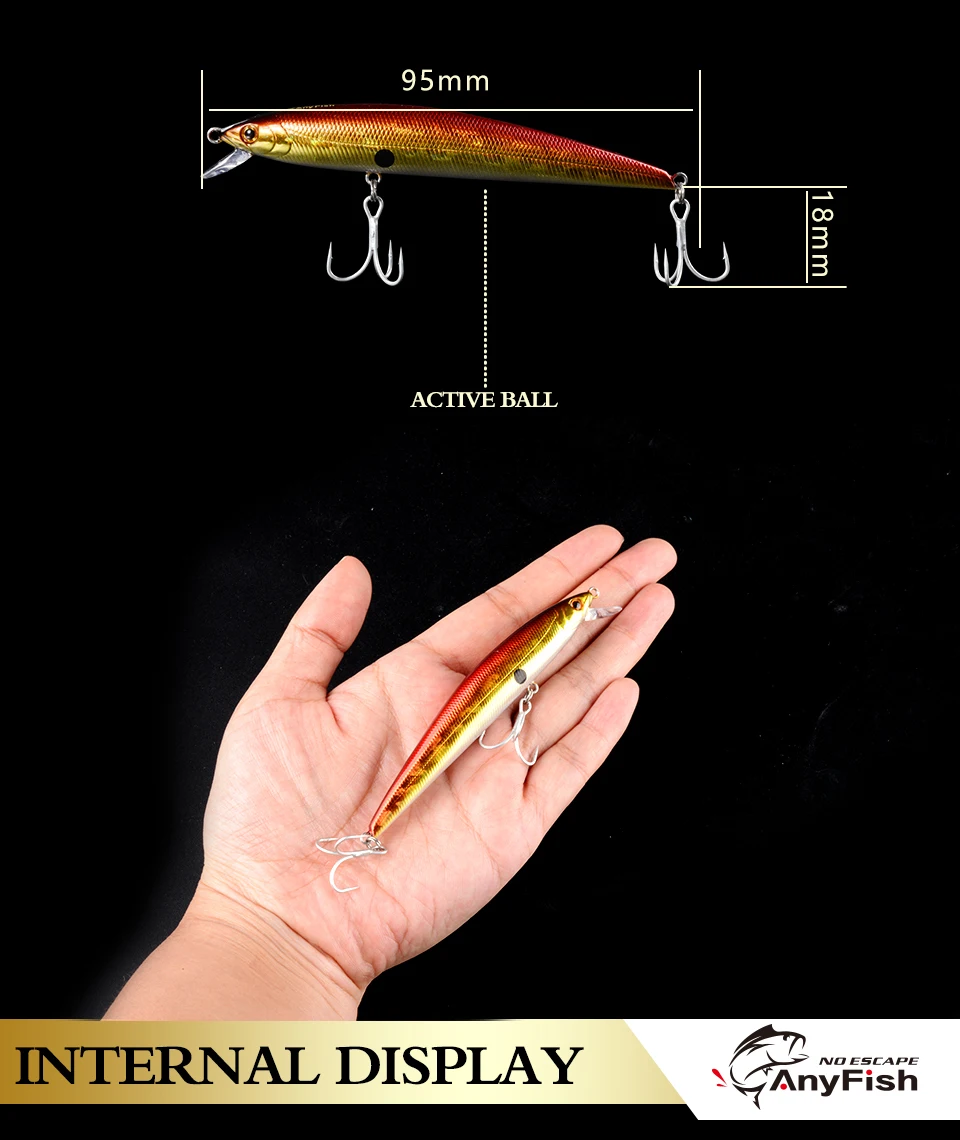 ANYFISH RV MINNOW 95F плавающая приманка для рыбалки 9,5 см 8,2 г жесткая приманка с 2 рыболовными крючками Aritificial Bait воблер глубина погружения 1-1,2 м