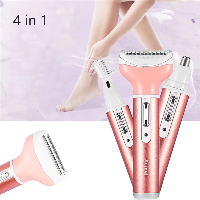 Pink DIDIHOU 4 в 1 женский эпилятор, Электрический перезаряжаемый Триммер бикини, бритва для бровей, носа, тела, портативная Бритва для удаления волос - Цвет: Pink