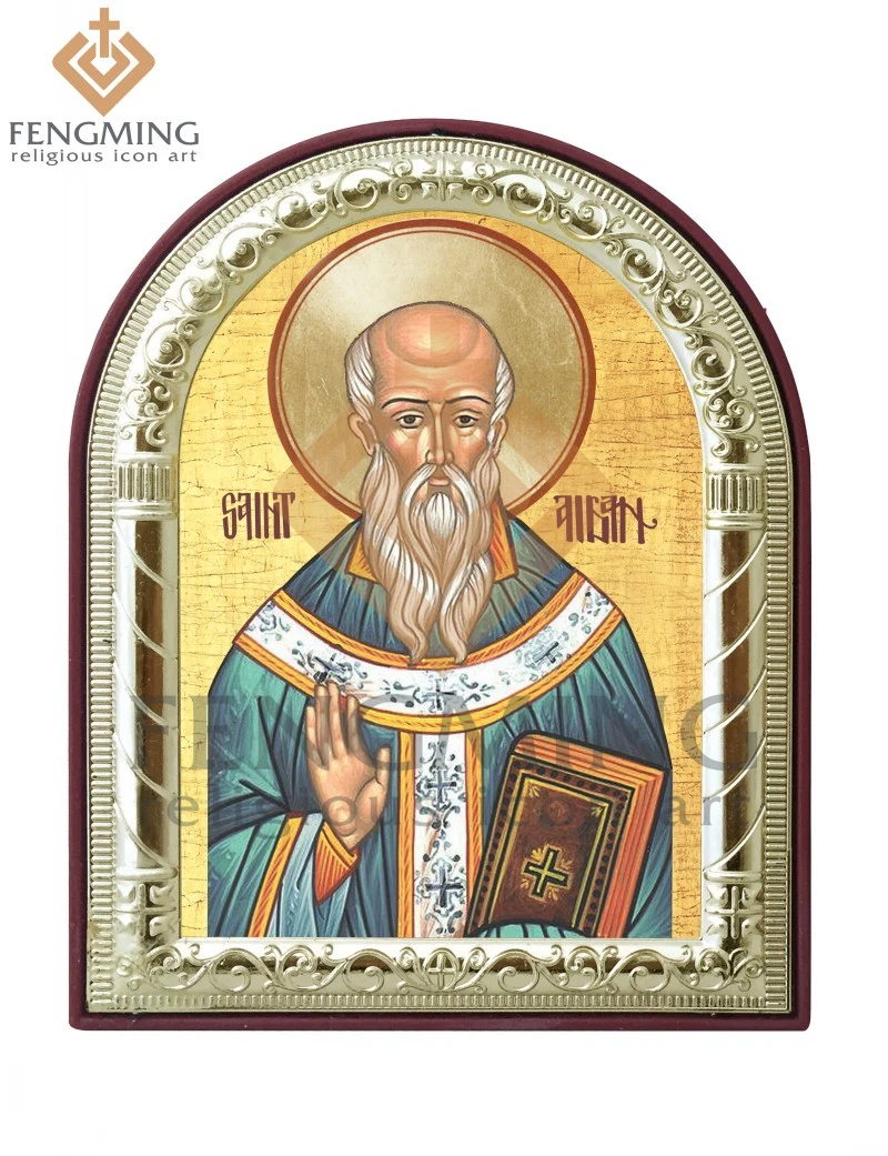 Металлическая Серебряная Золотая недорогая известная икона Святой Айдан