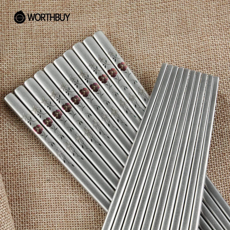 WORTHBUY 10 пар 304 нержавеющая сталь Традиционные палочки для еды китайские цветы