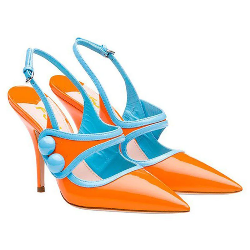 FSJ женская обувь женские туфли-лодочки Демисезонный оранжевый Slingback Лакированная кожа с острым носом шпильке обувь большого размера 11 12 13