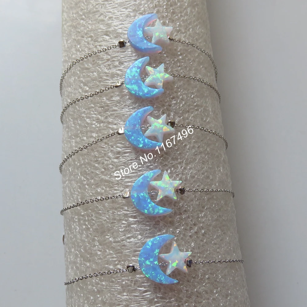 50 шт./лот смешанные цвета с Луной и звездой из опала браслет стерлингового