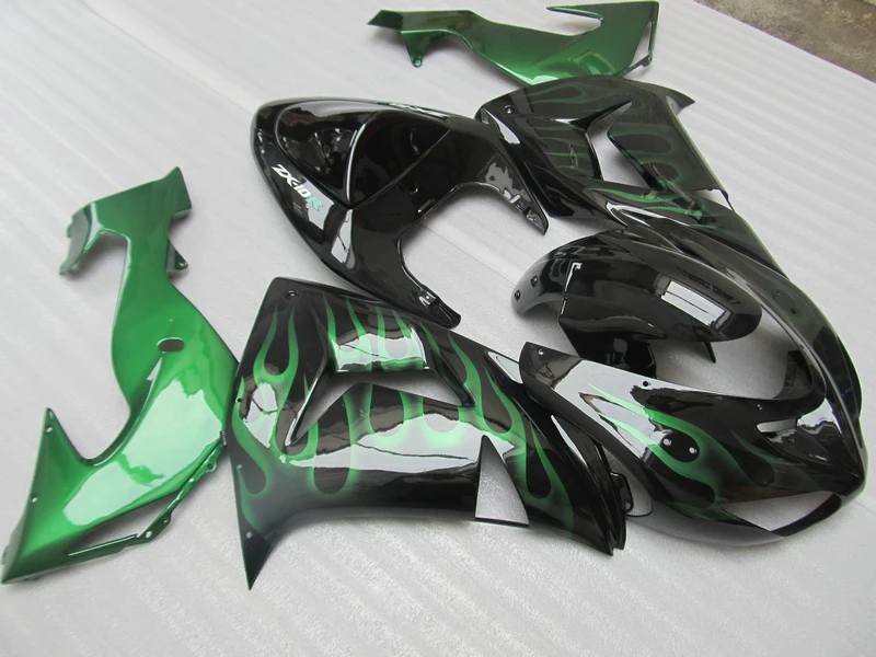 Высококачественные комплекты обтекателей для Kawasaki ZX10R 2006 2007 зеленое пламя в