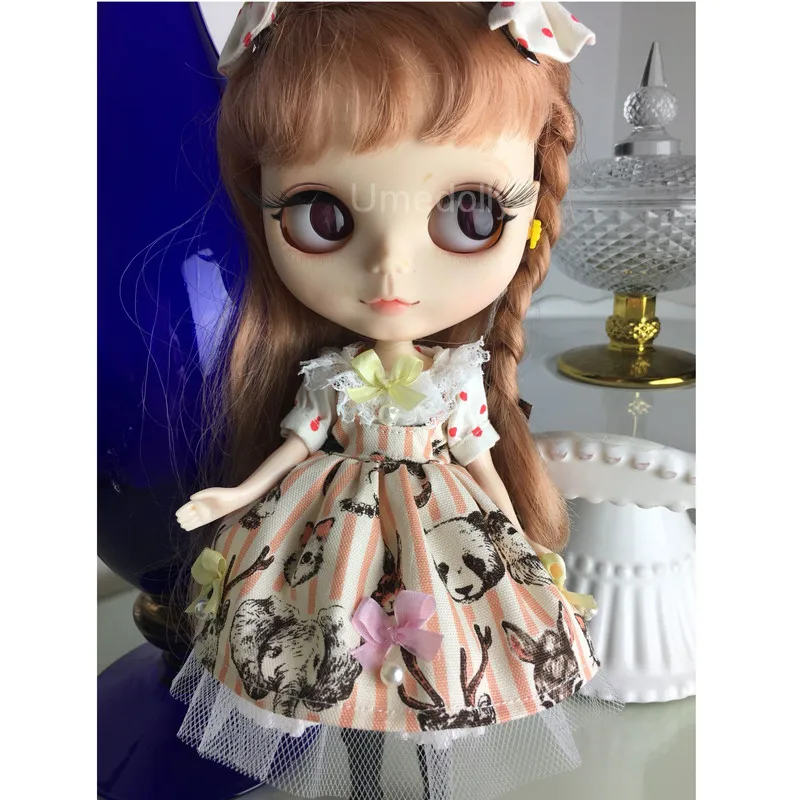 Handemade 1 комплект милый головной убор + платье с животным узором для Blyth Azone Licca 1/6 BJD