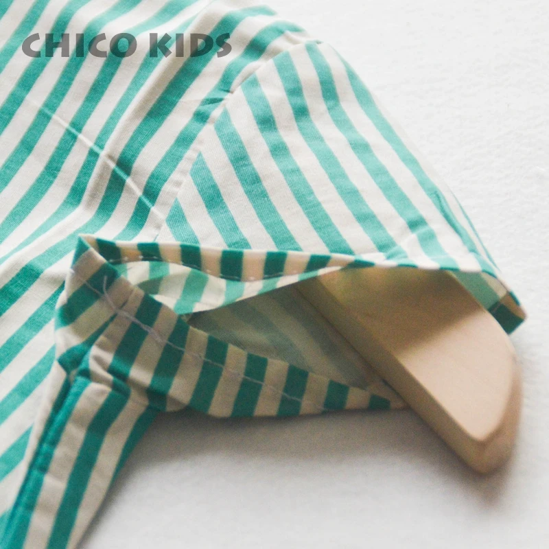 Детский хлопковый комбинезон в полоску с коротким рукавом|Ромперы| |