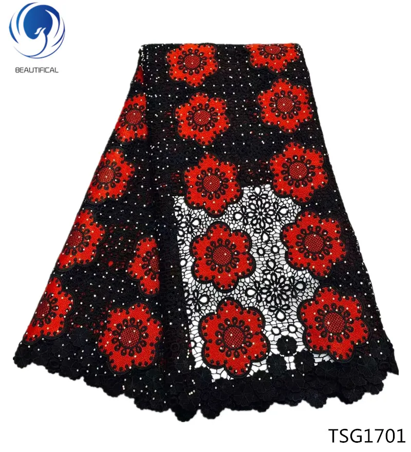 BEAUTIFICAL free shipping guipure lace fabrics 2018 high quality water soluble cord fabric with stones 5yards/lot TSG17 | Дом и сад