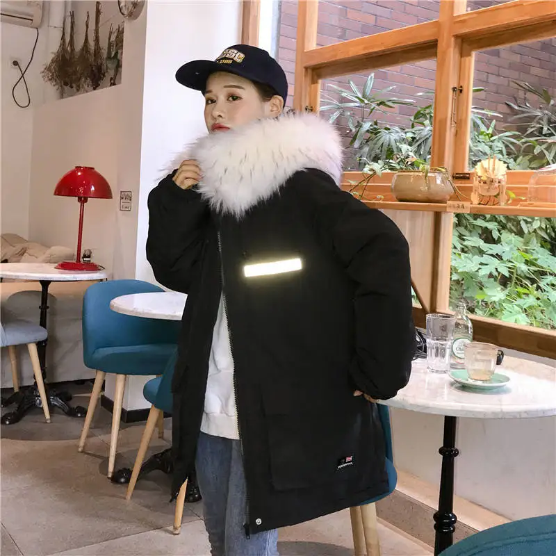 black Fur collar Зимнее женское пальто, корейский стиль, новинка, BF, свободная, рабочая, хлопковая одежда, куртка, женская, утолщенная, Harajuku, большой меховой воротник, парка, X167 - Цвет: black Fur collar