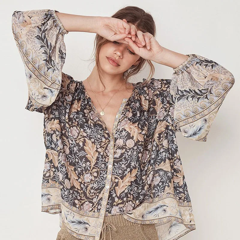 Женская шифоновая рубашка с длинным рукавом и v образным вырезом свободная