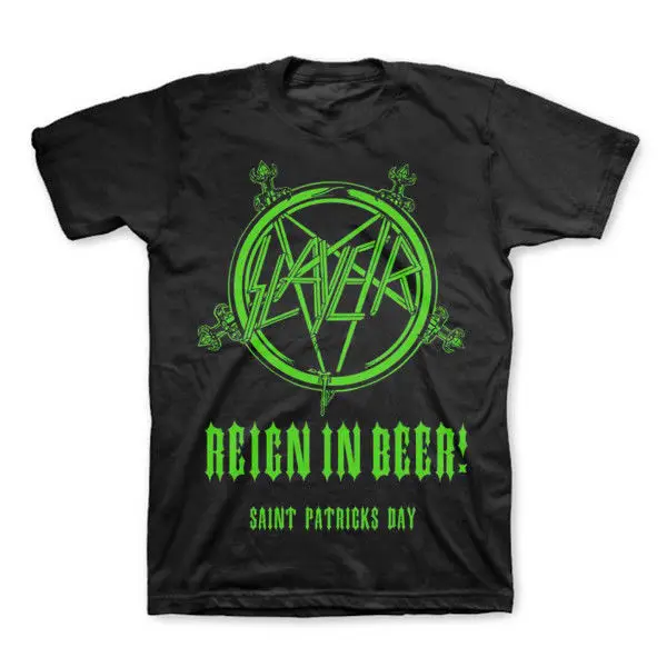 У Slayer правления в Пиво Green Логотип День Св. Патрика футболка Новые подлинные |