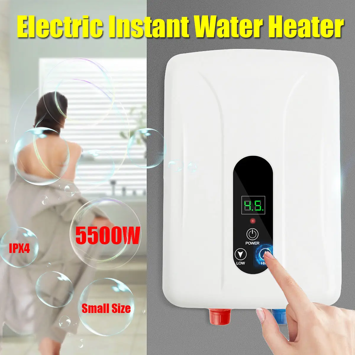 Portable Tankless Instant Electric Hot Water Heater Boiler Bathroom Shower Kit