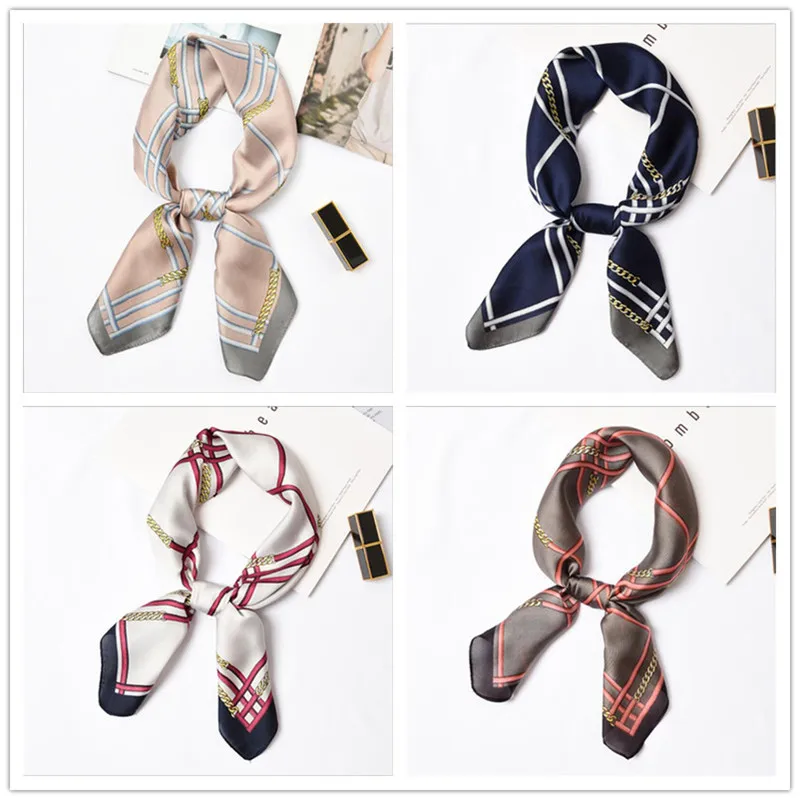 

Новый Шелковый шарф 70x70 см Новый Модный милый клетчатый принт Женская шаль атласные маленькие квадраты Повязки На Голову Сумка декоративная Женская