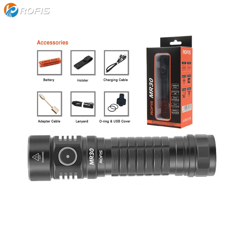 Rofis MR30 USB Перезаряжаемый фонарик CREE XHP35 HI max 1600 люмен расстояние луча 335 м уличный с
