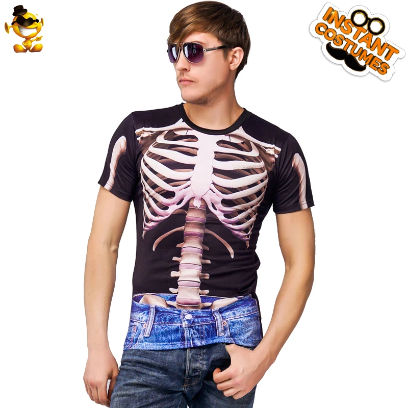 Мужская футболка с коротким рукавом и принтом скелета из 100% полиэстера| |