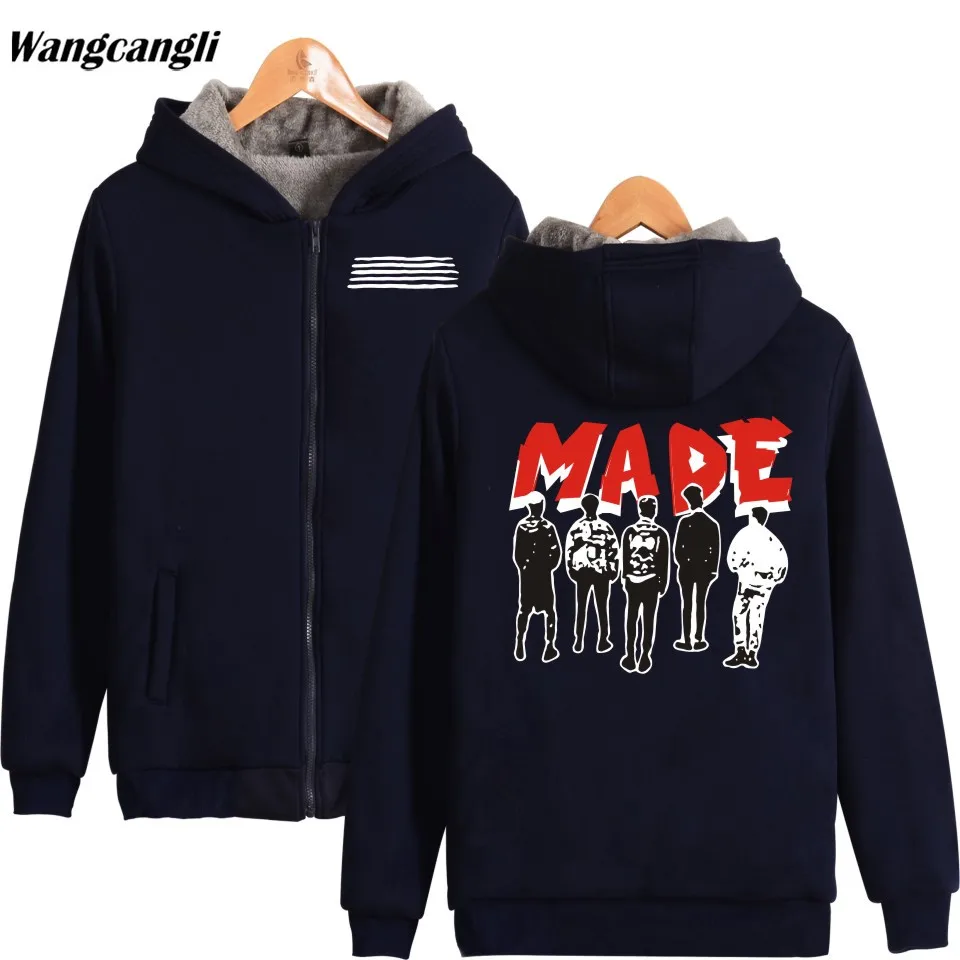 KPOP BIGBANG Made Printed Thick Hoodie Sweatshirts With Zipper Winter Warm Hip hop Streetwear Thickened Hoodies Zip-Up Coats | Женская