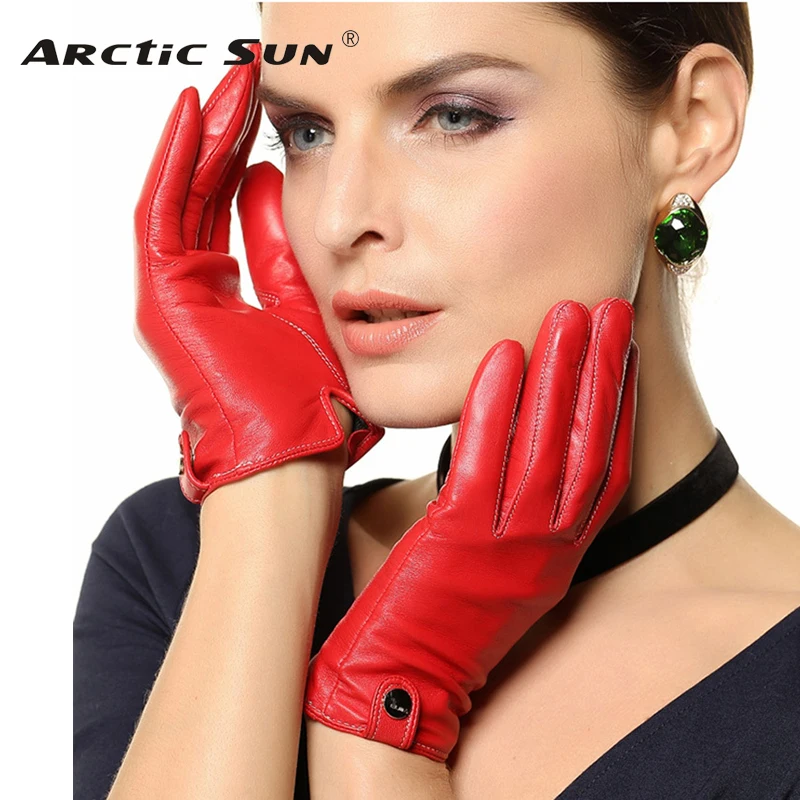 

Special Offer 2020 Women Gloves Wrist Solid Sheepskin Genuine Leather Glove Fashion Short Design Driving Free Shipping EL033PN