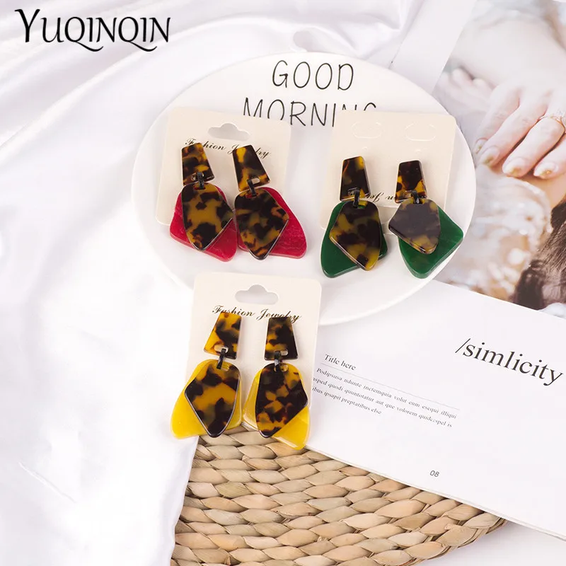 Vintage Long Acrylic Acetic Resin Earrings for Women 2019 Big Geometric Dangle Drop Earings Girls Fashion Jewelry New Brinco | Украшения и