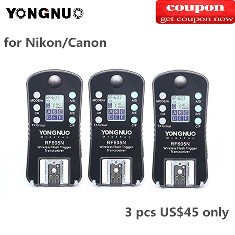 3 шт. Светодиодная лампа для видеосъемки YONGNUO RF 605C RF605C RF605N 605N Беспроводной триггер