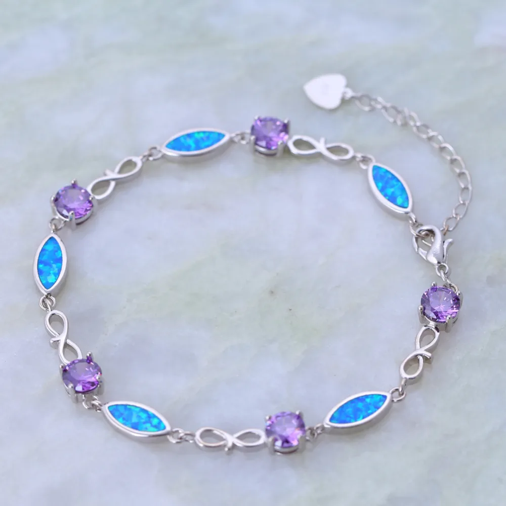 Новый популярный браслет серебряного цвета с фиолетовым цирконием и голубым