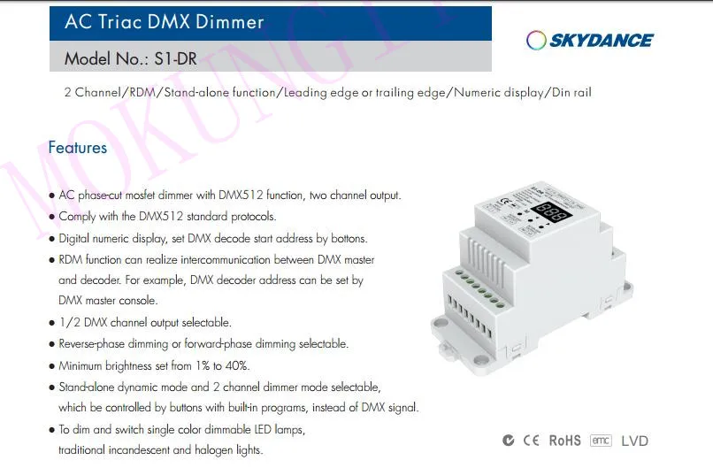 2CH* 1.2A AC фазовый диммер DMX S1-DR DMX512 декодер SCR DMX512 декодер инженерный декодер AC100V-240V din-рейка DMX 512 Диммер