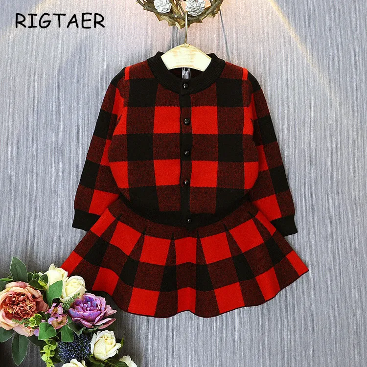 baby girl clothing sets 2017 autumn and winter new Korean girls lattice jacket + short skirt suit two clothes | Детская одежда и