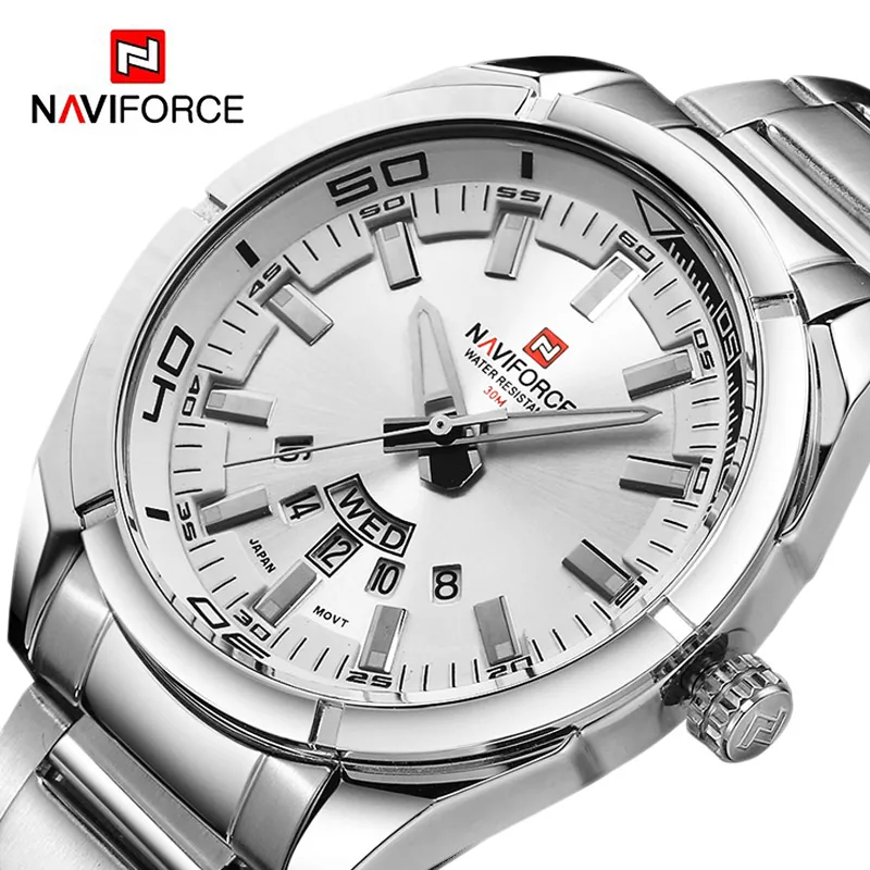 Часы NAVIFORCE водонепроницаемые со стальным ремешком кварцевые