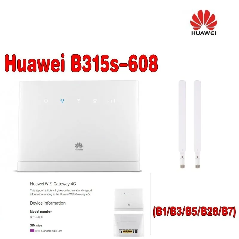 Huawei B315s 608 LTE FDD700/850/1800/2100/2600(B1/3/5/7/28)Mhz Mobile Wireless VOIP CPE Router plus 2pcs antenna|mobile lte router|lte cpeantenna