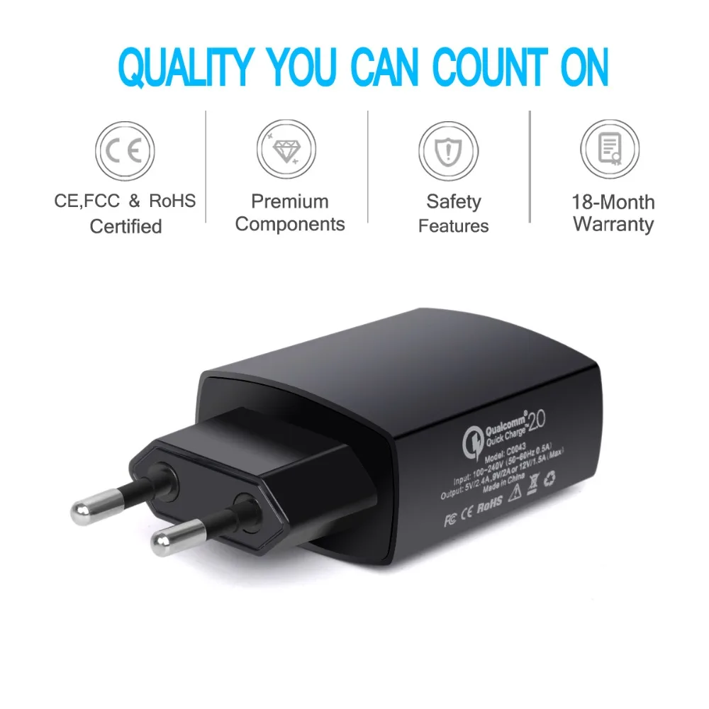 CHOETECH 18 W Мобильный телефон Зарядное устройство QC 2 0 Быстрая зарядка USB Wall