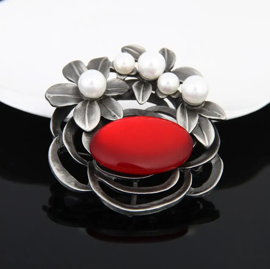 Fashion Pearl Resin Hollow Flower Brooch Safety Pin Women Girl Scarf Clip Sweater Antique Tin Jewelry | Украшения и аксессуары
