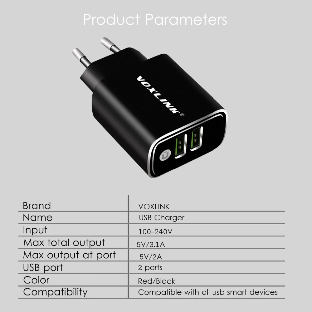 VOXLINK 3.1A Dual USB Wall Зарядное устройство 2 Порты и разъёмы 15 Вт ЕС Plug Быстрый Мобильный