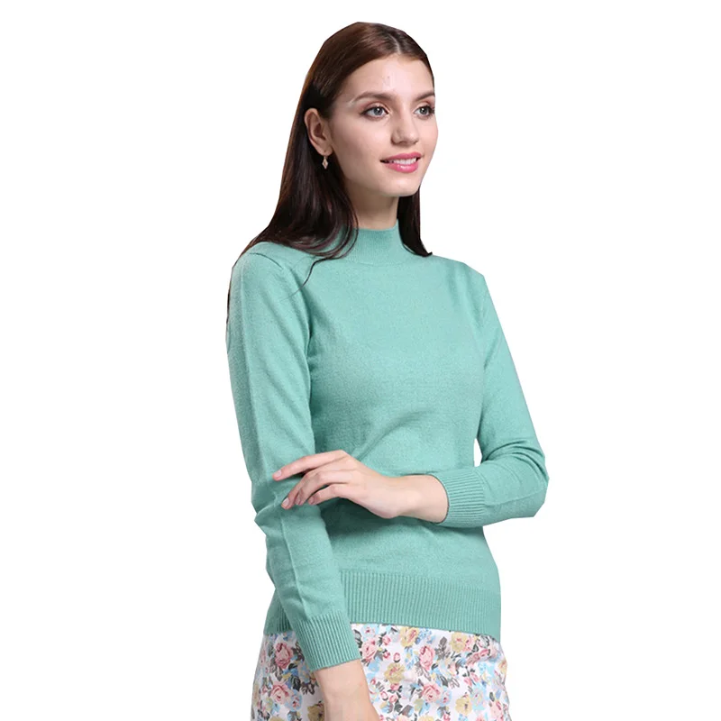 Sparsil Women's Autumn Half-Height O-Neck Cashmere Knitted Pullover Rib Sleeve 10 Colors Knitwear Thin Sweaters Slim Style | Женская