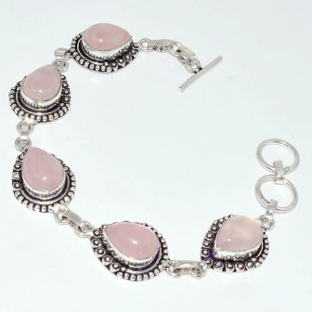 

Rose Quarts Bracelet Silver Overlay over Copper, 21cm , B3128