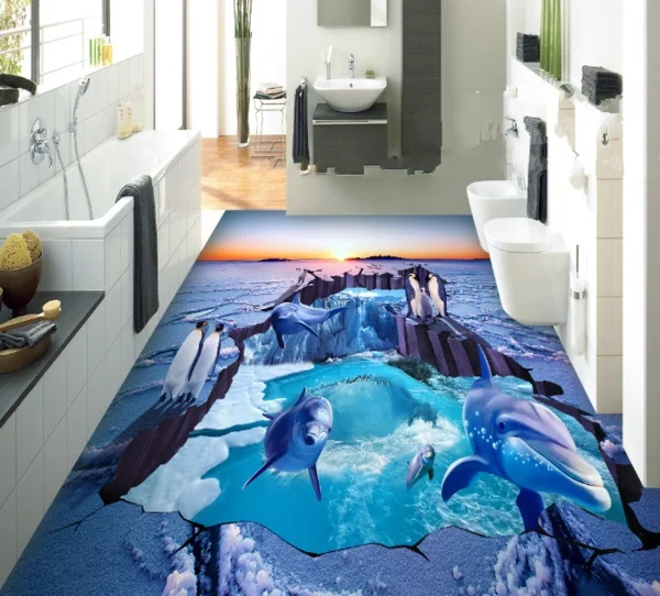 

[Self-Adhesive] 3D Penguin Dolphin Island 4 Non-slip Waterproof Photo Self-Adhesive Floor Mural Sticker WallPaper Murals Print