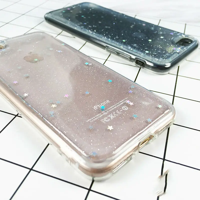 Блестящий Прозрачный мягкий чехол из ТПУ для телефона iPhone 5 5S SE 6 6S 7 Plus сверкающие